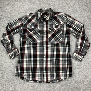 Five Brothers Mens Size M Snap Heavy Duty Flannel Shirt in Gray & Red Plaid